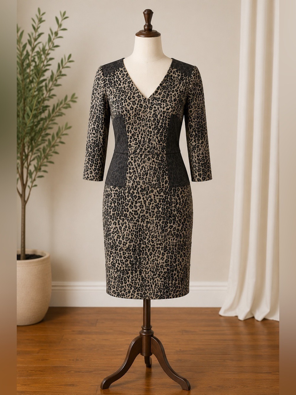 Antonio Melani Leopard Print Sheath Dress Size 10 Brown Black Career Animal Prin